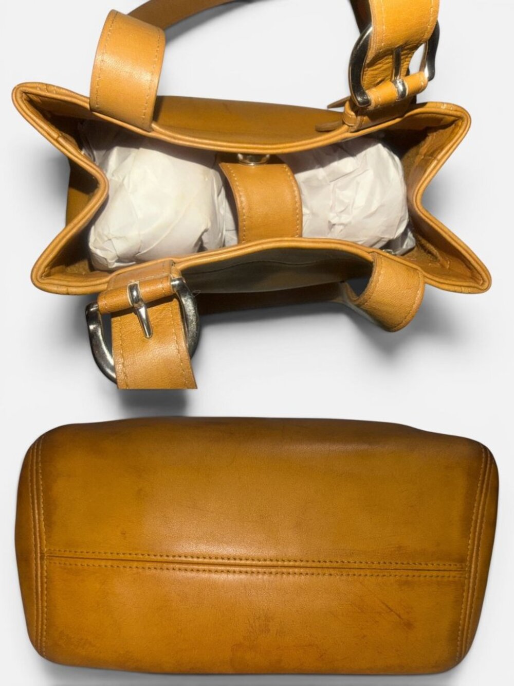 VTG Coach Buckle Tote 4157 Toffee Leather Nickel Waverly Soho 90s Dominican Rep - Picture 6 of 11